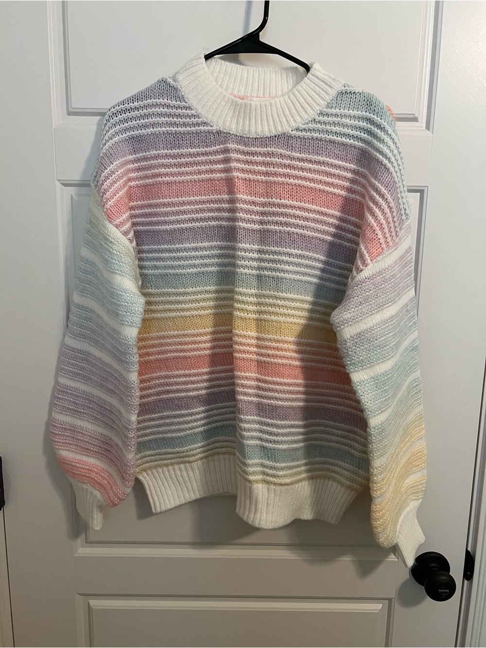 Pastel Striped Crewneck Sweater - White Multicolor